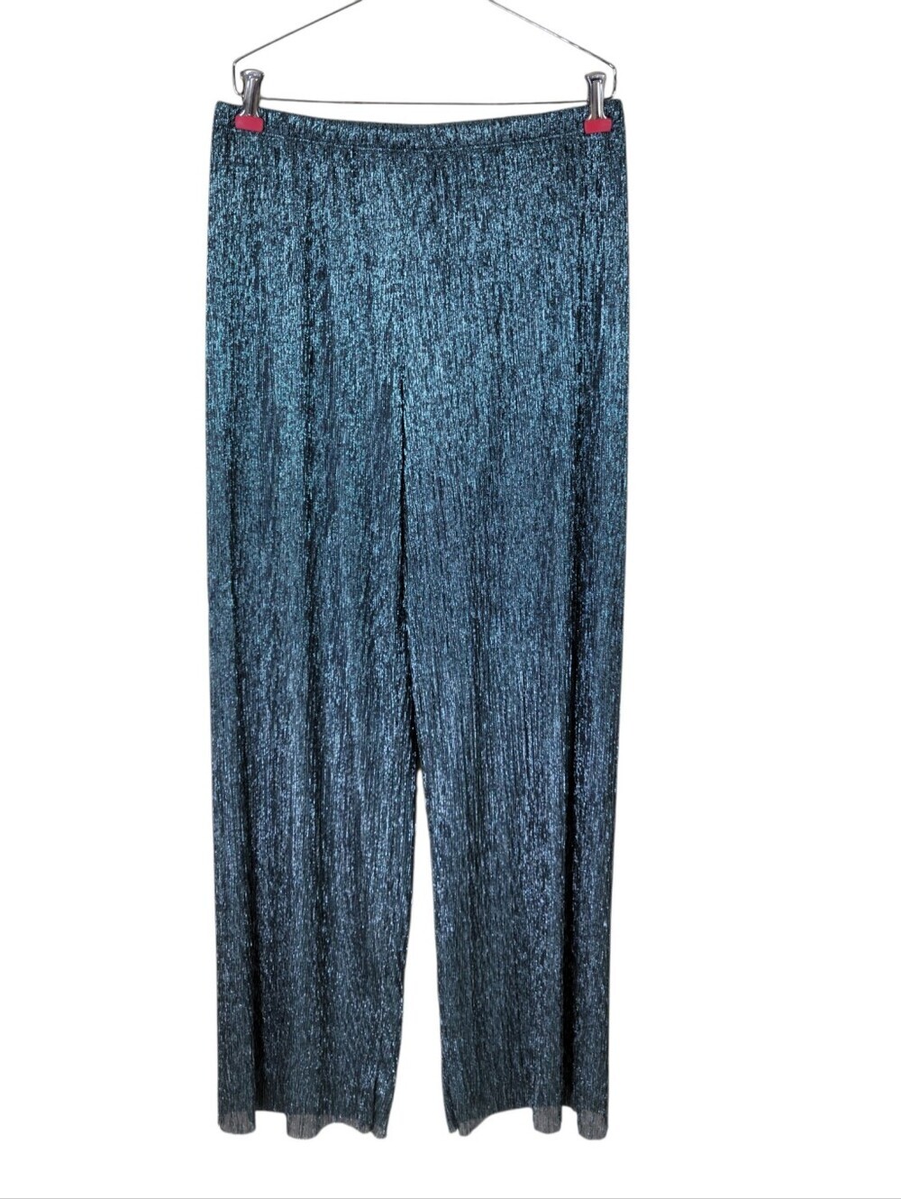 R&M Richards 3 Pc Pant Suit Set Size 12 Teal Metallic Tank Pants Chiffon Jacket - Picture 7 of 13